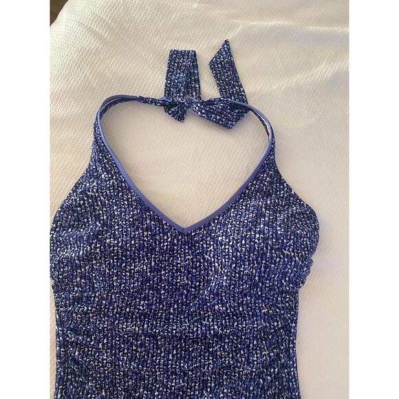Lands’ End 8 One Piece Swimsuit Blue White Halter Neck slimming - Picture 2 of 6